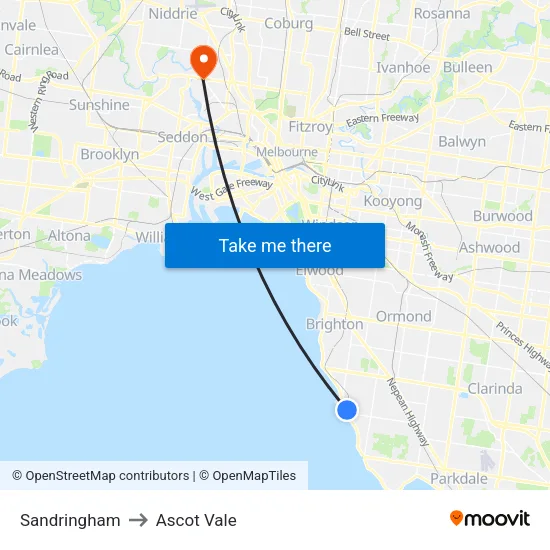 Sandringham to Ascot Vale map