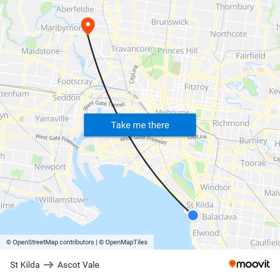 St Kilda to Ascot Vale map