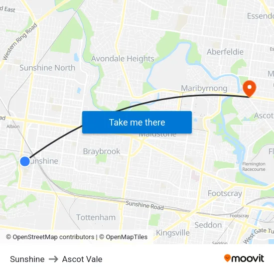 Sunshine to Ascot Vale map