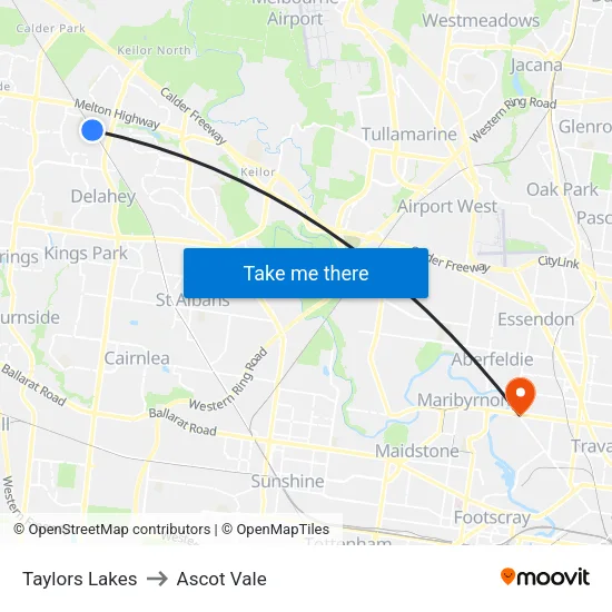 Taylors Lakes to Ascot Vale map