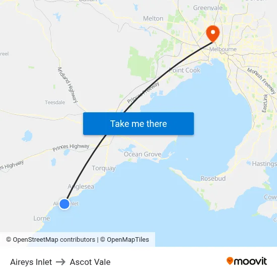Aireys Inlet to Ascot Vale map