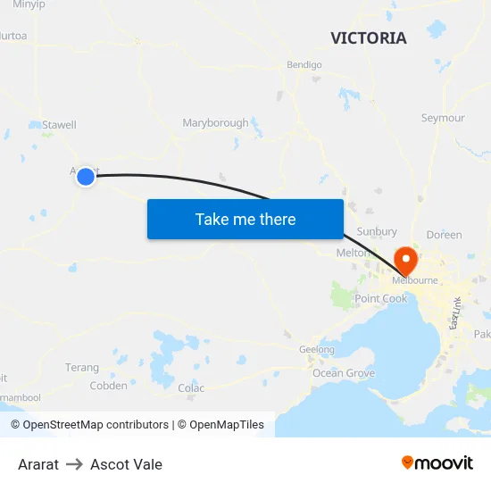 Ararat to Ascot Vale map