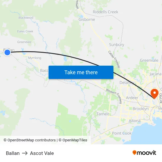 Ballan to Ascot Vale map