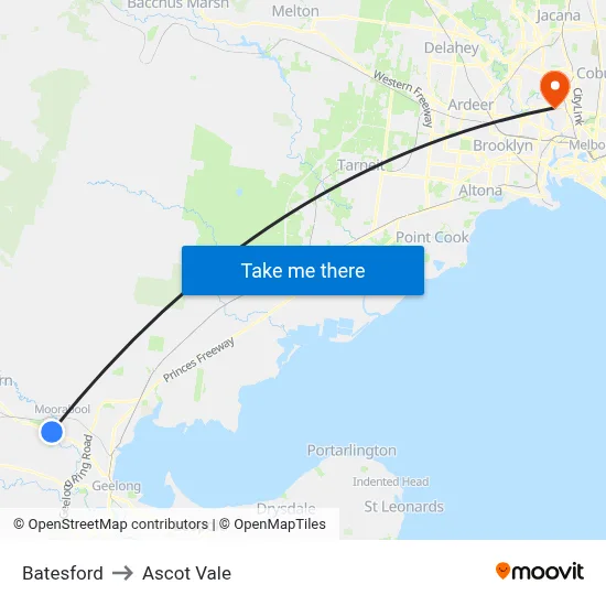 Batesford to Ascot Vale map