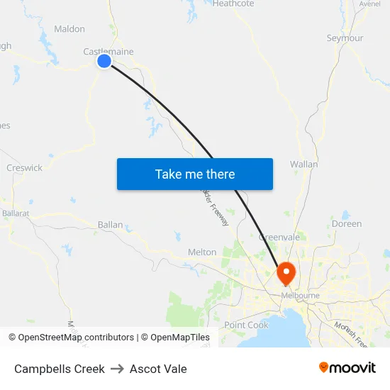 Campbells Creek to Ascot Vale map