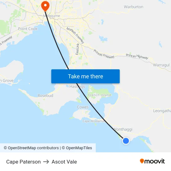Cape Paterson to Ascot Vale map