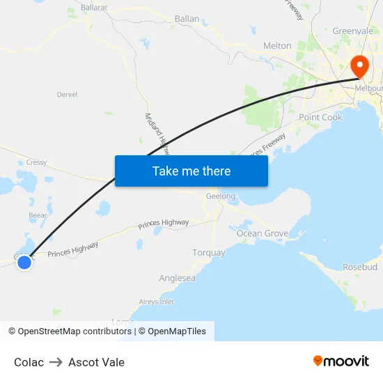 Colac to Ascot Vale map