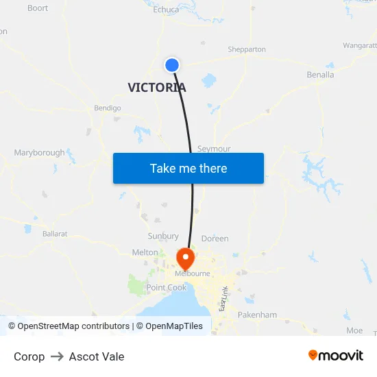 Corop to Ascot Vale map