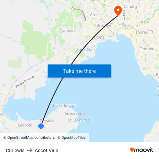 Curlewis to Ascot Vale map