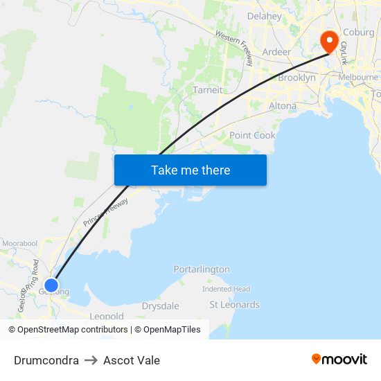 Drumcondra to Ascot Vale map