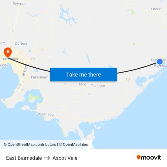 East Bairnsdale to Ascot Vale map