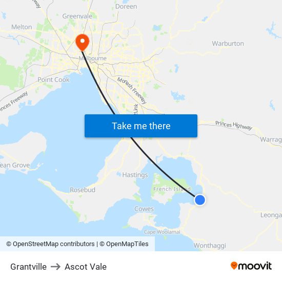 Grantville to Ascot Vale map