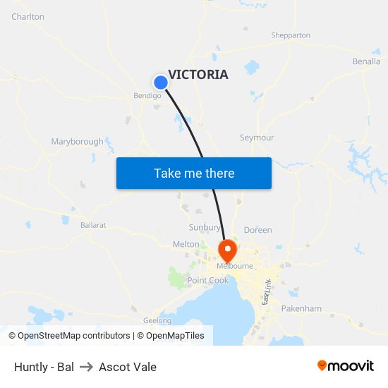 Huntly - Bal to Ascot Vale map