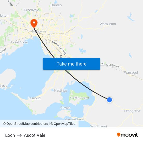 Loch to Ascot Vale map