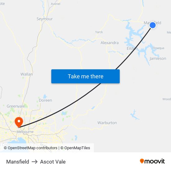 Mansfield to Ascot Vale map