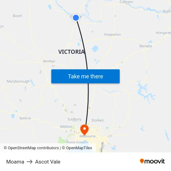 Moama to Ascot Vale map