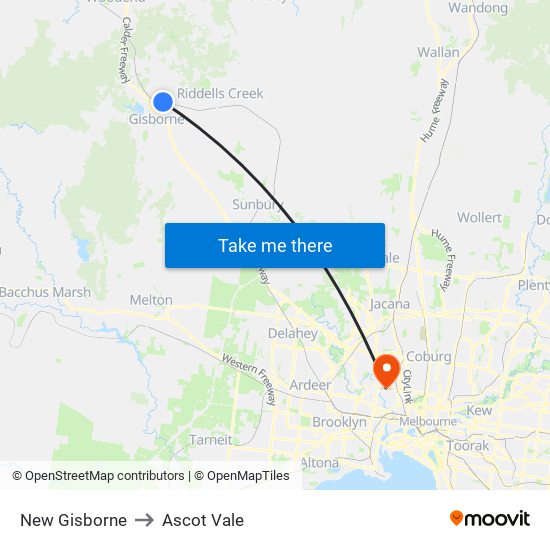 New Gisborne to Ascot Vale map