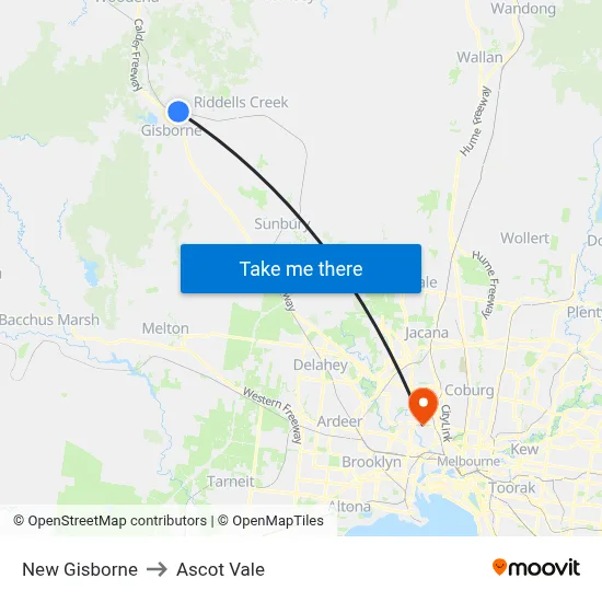 New Gisborne to Ascot Vale map