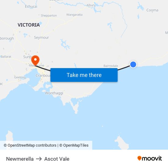 Newmerella to Ascot Vale map