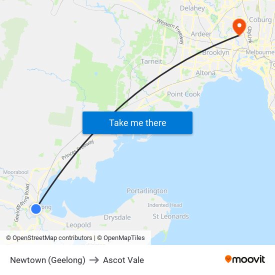 Newtown (Geelong) to Ascot Vale map