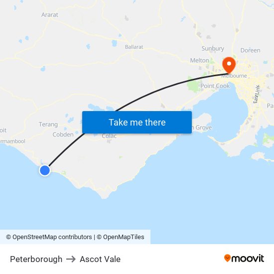 Peterborough to Ascot Vale map