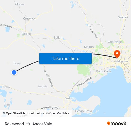 Rokewood to Ascot Vale map