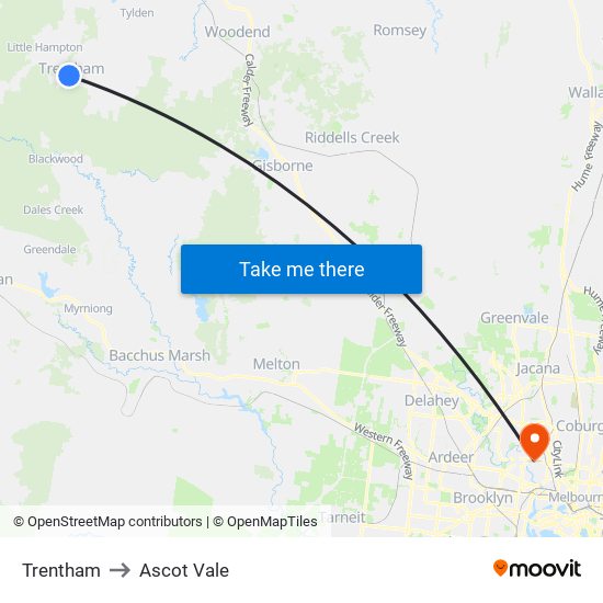 Trentham to Ascot Vale map