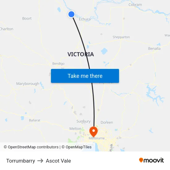 Torrumbarry to Ascot Vale map