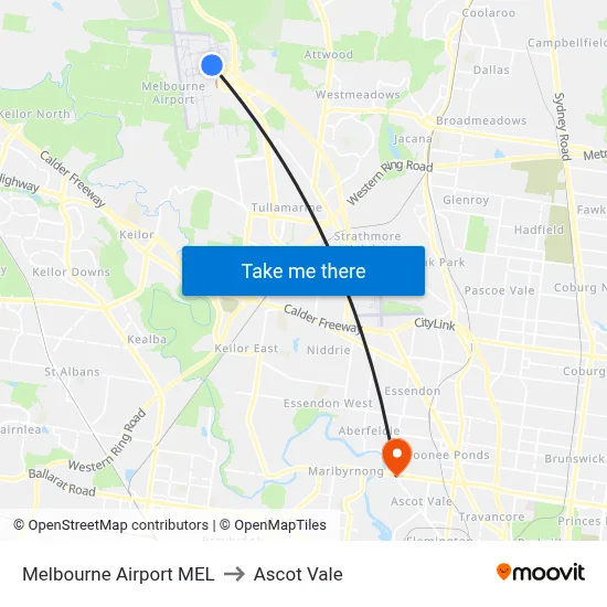 Melbourne Airport MEL to Ascot Vale map