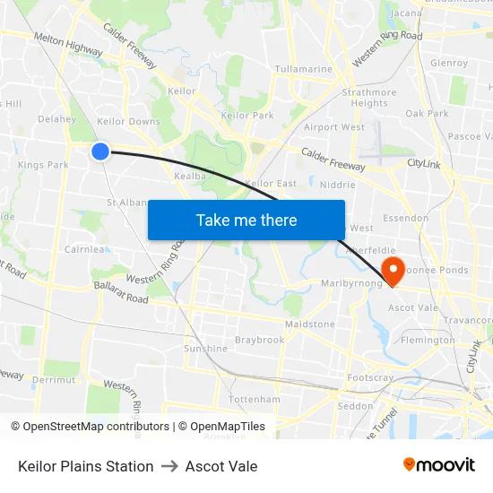Keilor Plains Station to Ascot Vale map