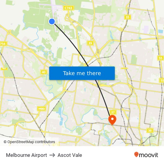 Melbourne Airport to Ascot Vale map