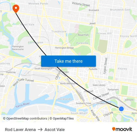 Rod Laver Arena to Ascot Vale map