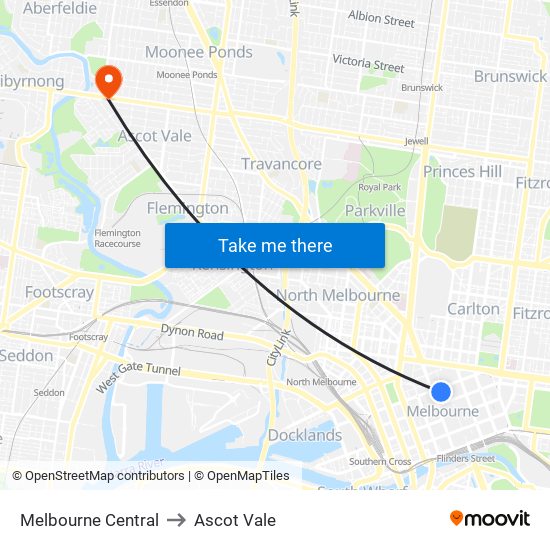 Melbourne Central to Ascot Vale map