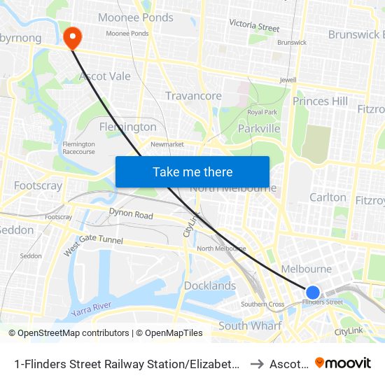 1-Flinders Street Railway Station/Elizabeth St (Melbourne City) to Ascot Vale map