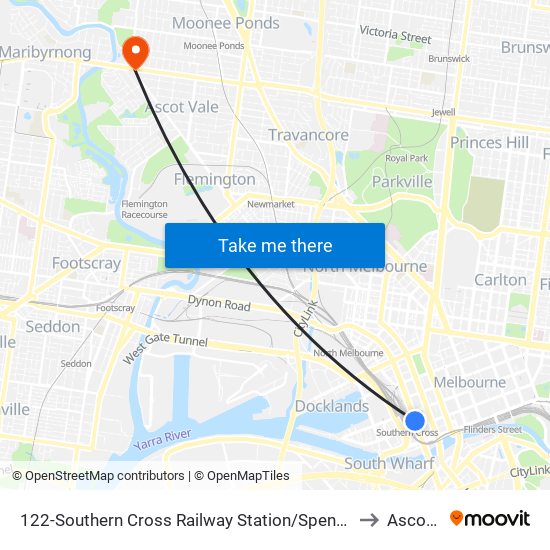 122-Southern Cross Railway Station/Spencer St (Melbourne City) to Ascot Vale map