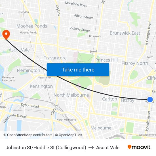 Johnston St/Hoddle St (Collingwood) to Ascot Vale map