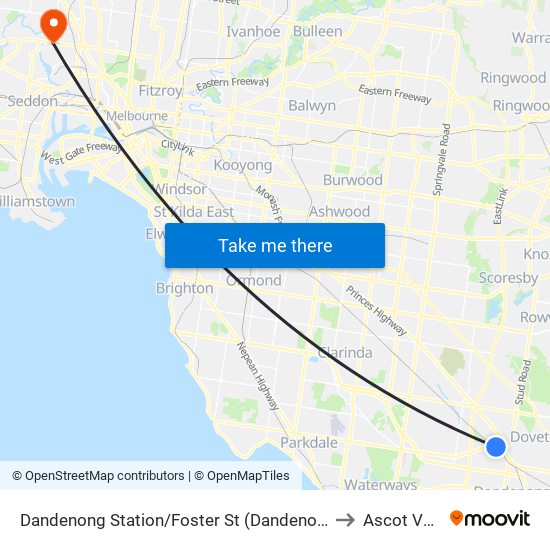 Dandenong Station/Foster St (Dandenong) to Ascot Vale map