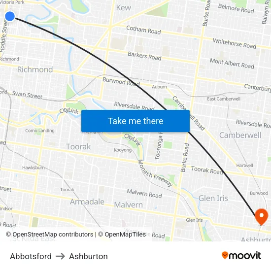 Abbotsford to Ashburton map