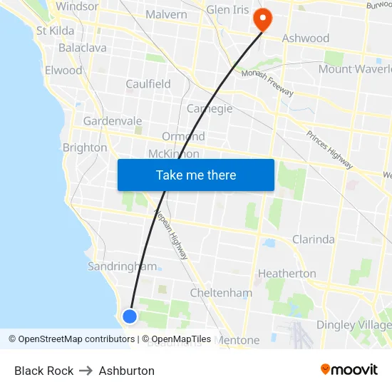 Black Rock to Ashburton map