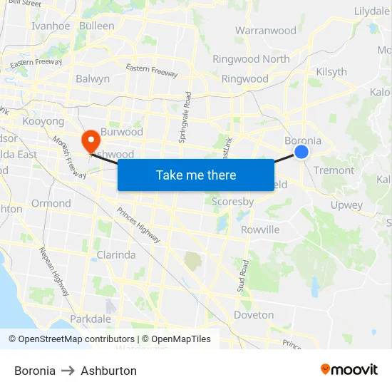 Boronia to Ashburton map