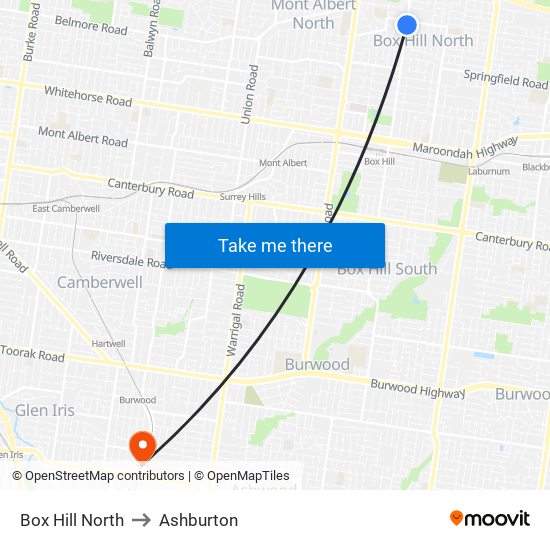 Box Hill North to Ashburton map