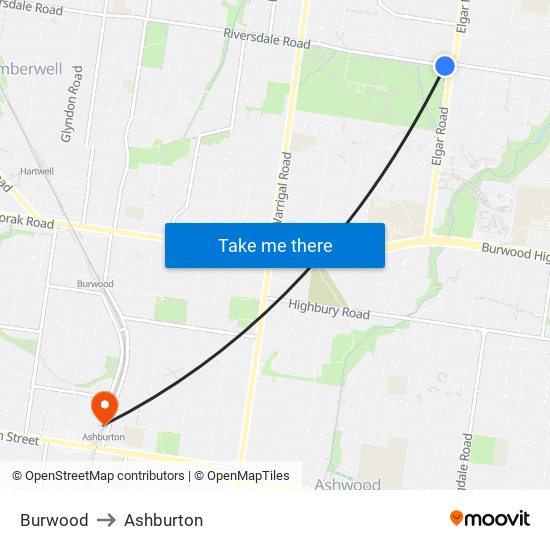 Burwood to Ashburton map