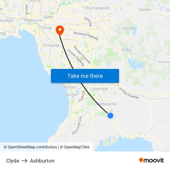 Clyde to Ashburton map