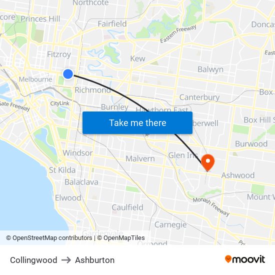 Collingwood to Ashburton map