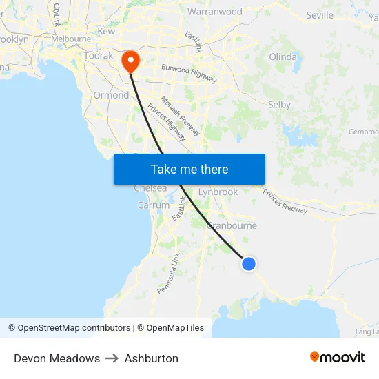 Devon Meadows to Ashburton map