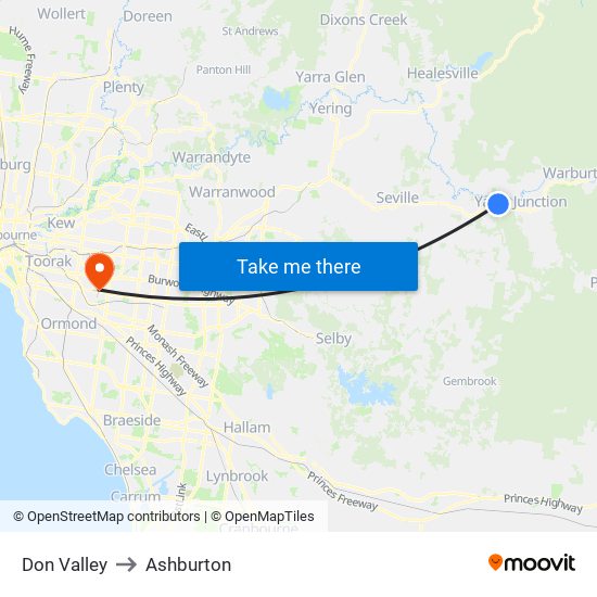 Don Valley to Ashburton map