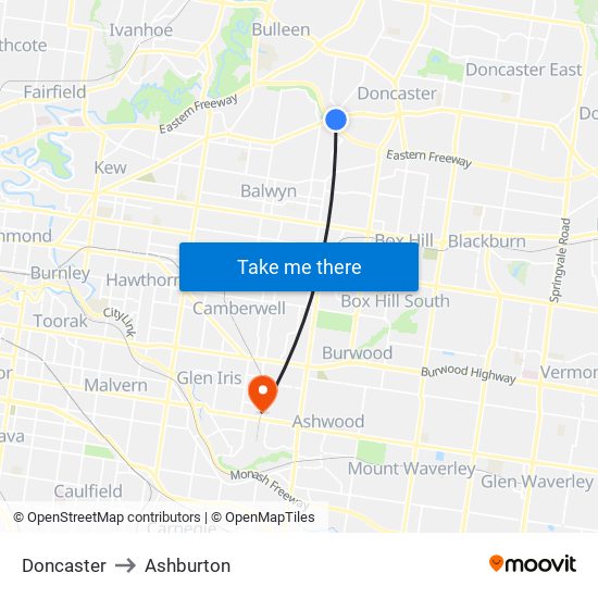 Doncaster to Ashburton map