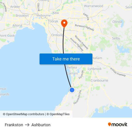 Frankston to Ashburton map