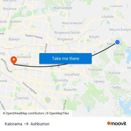 Kalorama to Ashburton map