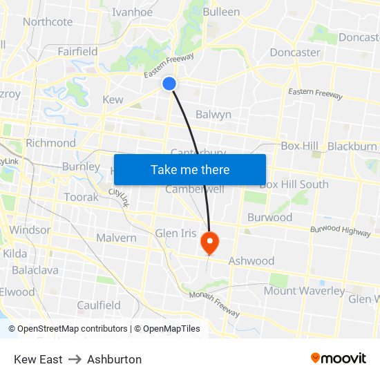 Kew East to Ashburton map